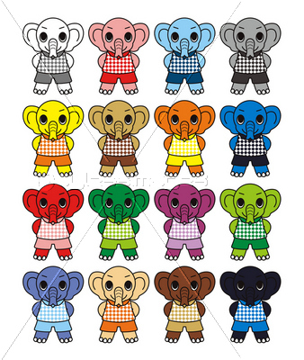 小象のキャラクターアイコン挿絵カットイラスト１６色パターン 商用利用可能な写真素材 イラスト素材ならストックフォトの定額制ペイレスイメージズ