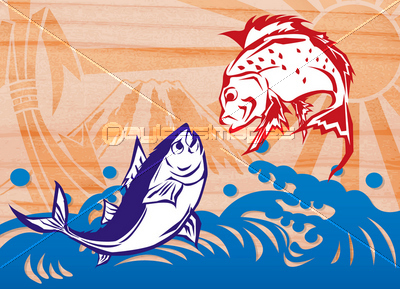 タイとマグロ大漁旗 商用利用可能な写真素材 イラスト素材ならストックフォトの定額制ペイレスイメージズ