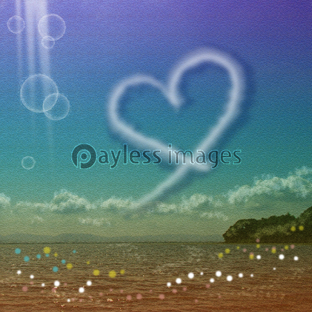 虹色の空と海と ハート ストックフォトの定額制ペイレスイメージズ