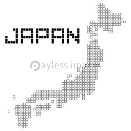 日本地図のピクセルアート 黒と白 ストックフォトの定額制ペイレスイメージズ