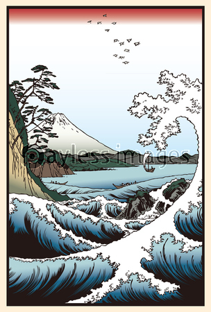 葛飾北斎 富嶽百景「海上の不二」イメージイラスト - 商用利用可能な