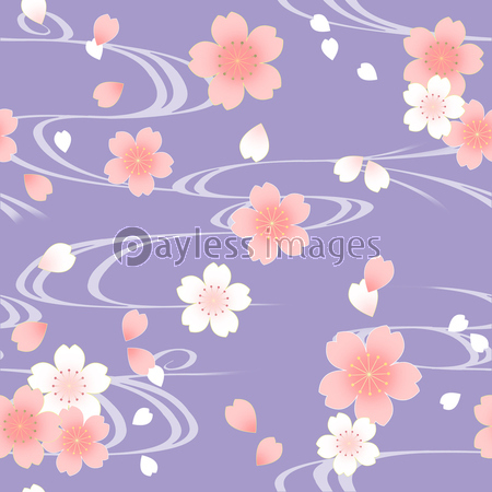 和柄 桜と流水 パターン 紫 商用利用可能な写真素材 イラスト素材ならストックフォトの定額制ペイレスイメージズ