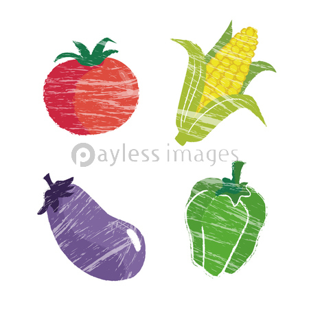 夏野菜イラストセット トマト なす トウモロコシ ピーマン ストックフォトの定額制ペイレスイメージズ