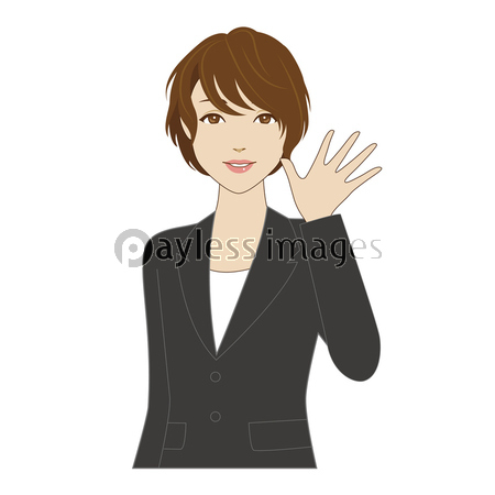 笑顔で手を振るスーツ姿の女性会社員 ストックフォトの定額制ペイレスイメージズ