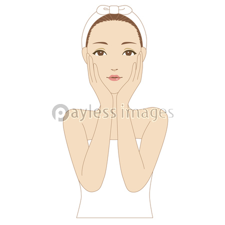 頬に手を当て微笑む女性 ストックフォトの定額制ペイレスイメージズ