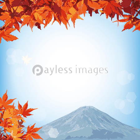 もみじ 紅葉 富士山 イラスト ストックフォトの定額制ペイレスイメージズ