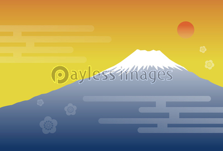 富士山と朝日と霞の年賀状イラスト 商用利用可能な写真素材 イラスト素材ならストックフォトの定額制ペイレスイメージズ