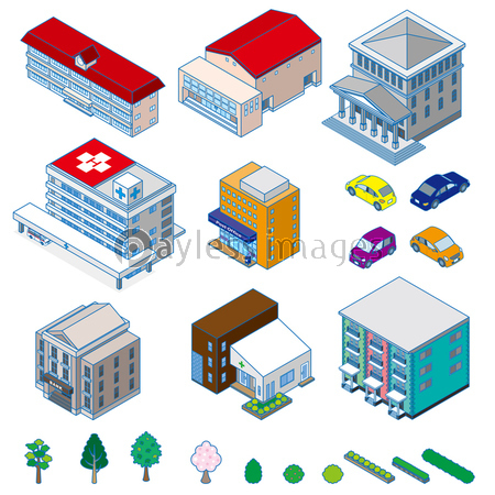 様々な建物 立体図 ストックフォトの定額制ペイレスイメージズ