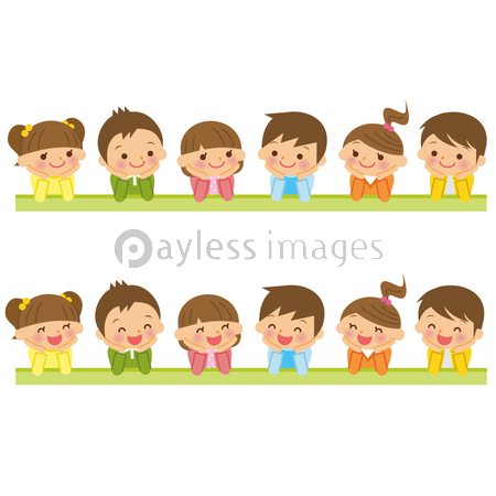 頬杖をつく子供たち 商用利用可能な写真素材 イラスト素材ならストックフォトの定額制ペイレスイメージズ