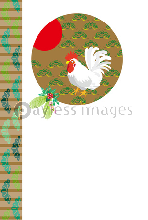 酉年の干支の鶏の和風イラスト年賀状テンプレート 商用利用可能な写真素材 イラスト素材ならストックフォトの定額制ペイレスイメージズ