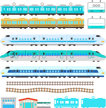 かわいい電車と新幹線のイラストセット 商用利用可能な写真素材 イラスト素材ならストックフォトの定額制ペイレスイメージズ