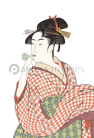 喜多川歌麿 婦女人相十品 ビードロを吹く娘イメージイラスト - 商用