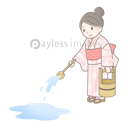 浴衣の女性 打ち水 商用利用可能な写真素材 イラスト素材ならストックフォトの定額制ペイレスイメージズ