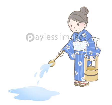 浴衣の女性 打ち水 商用利用可能な写真素材 イラスト素材ならストックフォトの定額制ペイレスイメージズ