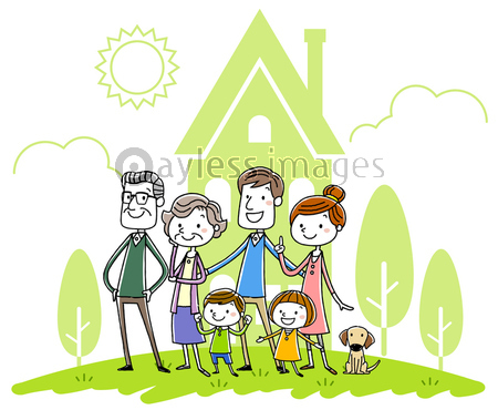 イラスト素材 家族と家 ストックフォトの定額制ペイレスイメージズ