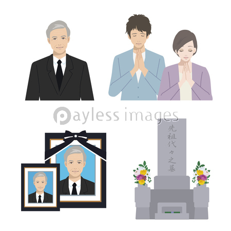 お墓参り イラスト ストックフォトの定額制ペイレスイメージズ