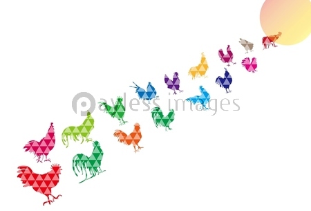 酉年の干支のニワトリのイラスト年賀状テンプレート ストックフォト