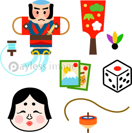 日本の正月遊びのイラストセット ストックフォトの定額制ペイレスイメージズ
