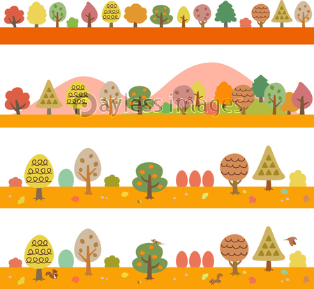 秋の木々と山のラインイラストセット 商用利用可能な写真素材 イラスト素材ならストックフォトの定額制ペイレスイメージズ