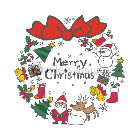 クリスマス素材のリース サンタクロース クリスマスツリー トナカイ 雪だるま ストックフォトの定額制ペイレスイメージズ