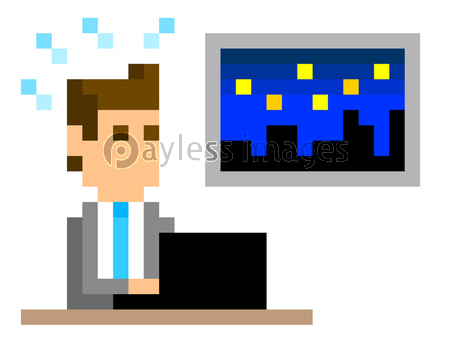 ピクセルイラスト パソコンを使うビジネスマン ストックフォトの定額制ペイレスイメージズ