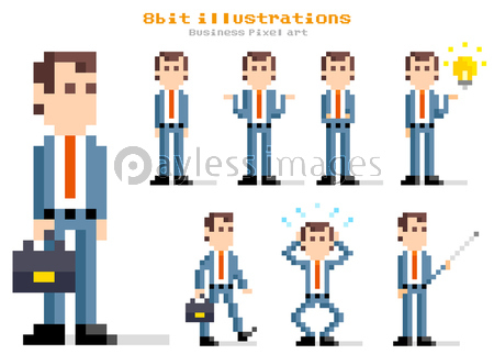 ピクセルイラスト ビジネスマン セット バリエーション 商用利用可能な写真素材 イラスト素材ならストックフォトの定額制ペイレスイメージズ