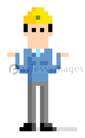 ピクセルイラスト 困っている作業員の男性 ストックフォトの定額制ペイレスイメージズ