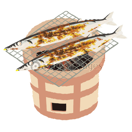 七輪で焼いた秋刀魚 ストックフォトの定額制ペイレスイメージズ
