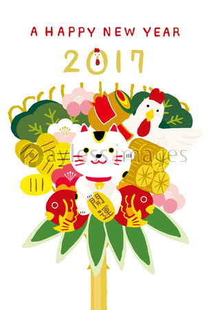 年賀状 酉年 招き猫の熊手 商用利用可能な写真素材 イラスト素材ならストックフォトの定額制ペイレスイメージズ