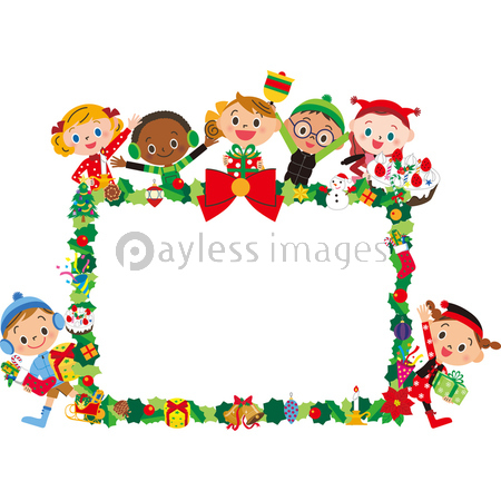クリスマスフレームと子供達 ストックフォトの定額制ペイレスイメージズ