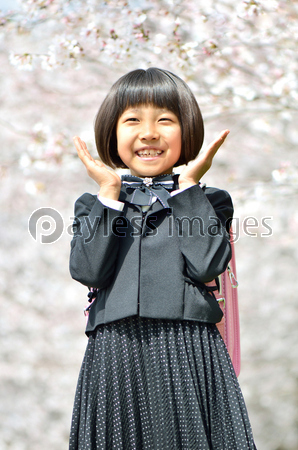 新一年生の女の子 桜 ストックフォトの定額制ペイレスイメージズ