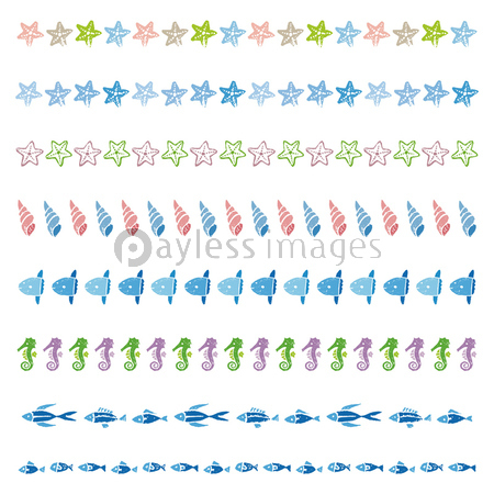 海や夏の素材 ヒトデ 巻貝 マンボー 魚 タツノオトシゴ 貝 の飾り罫線 商用利用可能な写真素材 イラスト 素材ならストックフォトの定額制ペイレスイメージズ