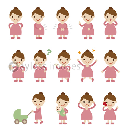 いろいろなポーズと表情の妊婦さんのイラスト 商用利用可能な写真素材 イラスト素材ならストックフォトの定額制ペイレスイメージズ