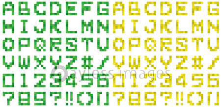 ドット絵のフォント グリーンとイエロー 商用利用可能な写真素材 イラスト素材ならストックフォトの定額制ペイレスイメージズ