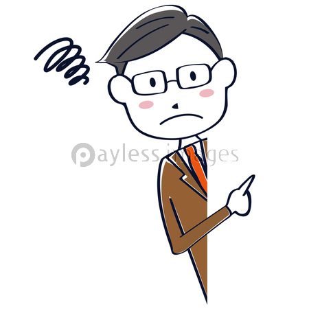 線画 茶色のスーツの男性 指さし覗き込み おじさん ネガティブ 商用利用可能な写真素材 イラスト素材ならストックフォトの定額制ペイレスイメージズ