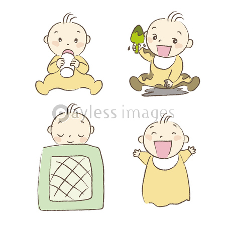 いろいろなポーズと表情の赤ちゃんイラスト ストックフォトの定額制ペイレスイメージズ