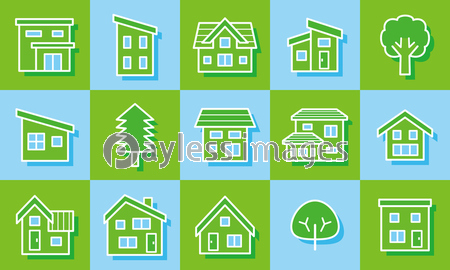 家と木のアイコンギャラリー エコイメージ 商用利用可能な写真素材 イラスト素材ならストックフォトの定額制ペイレスイメージズ