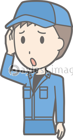 青い作業着を着た整備士の男性のイラスト ストックフォトの定額制ペイレスイメージズ