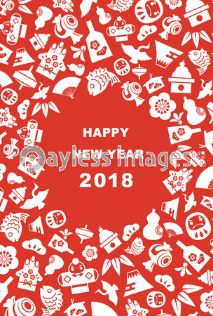 18年 年賀状 縁起物イラスト 鯛 富士山 梅 松 竹 羽子板 だるま 打ち出の小槌 門松 やっこだこ 鶴 商用利用可能な写真素材 イラスト 素材ならストックフォトの定額制ペイレスイメージズ