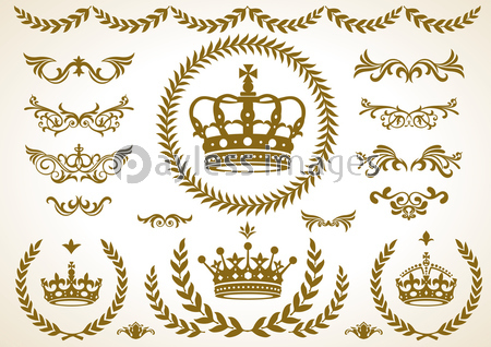 王冠、月桂樹、飾りセット, ベクター - 商用利用可能な写真素材
