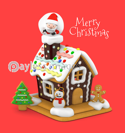 クリスマス お菓子の家とサンタクロース 3dイラスト 商用利用可能な写真素材 イラスト素材ならストックフォトの定額制ペイレスイメージズ