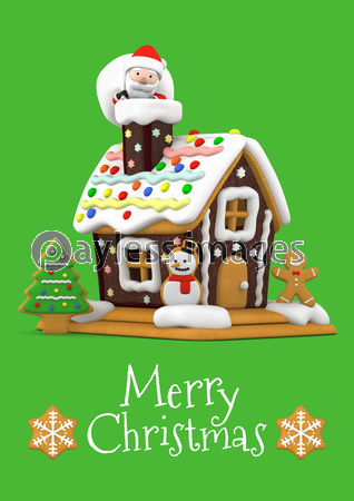 クリスマス お菓子の家とサンタクロース 3dイラスト 商用利用可能な写真素材 イラスト素材ならストックフォトの定額制ペイレスイメージズ
