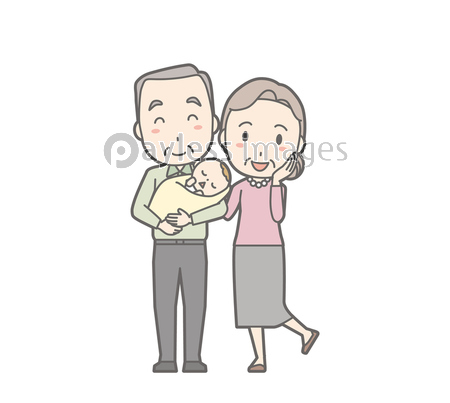 赤ちゃんを抱っこしている老人夫婦のイラスト ストックフォトの定額制ペイレスイメージズ