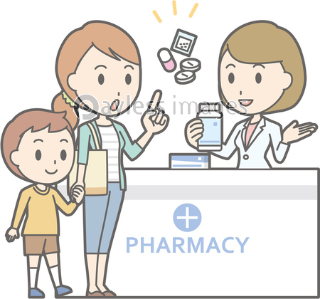 中年女性が薬局で薬剤師と相談しているイラスト 商用利用可能な写真素材 イラスト素材ならストックフォトの定額制ペイレスイメージズ