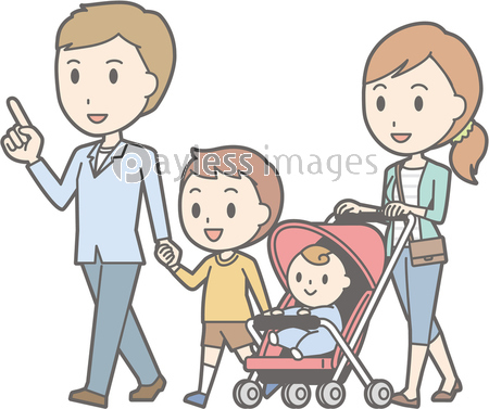子供と手を繋いで歩いている親子のイラスト ストックフォトの定額制ペイレスイメージズ
