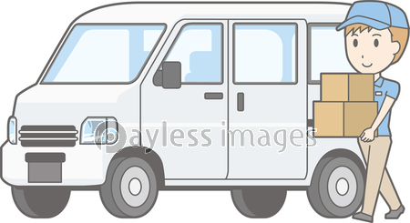 軽自動車トラックと荷物を運ぶ男性スタッフのイラスト 商用利用可能な写真素材 イラスト素材ならストックフォトの定額制ペイレスイメージズ