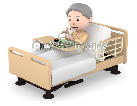入院中 食事をするシニア女性 3dイラスト 商用利用可能な写真素材 イラスト素材ならストックフォトの定額制ペイレスイメージズ