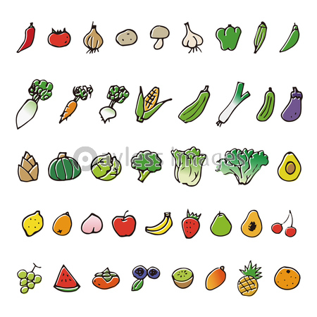 手描きの野菜と果物スケッチイラスト 商用利用可能な写真素材 イラスト素材ならストックフォトの定額制ペイレスイメージズ