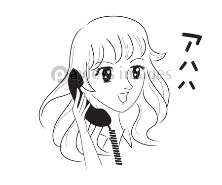 少女漫画風イラスト 電話中 ストックフォトの定額制ペイレスイメージズ