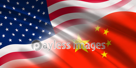 アメリカ 中国 国旗 背景 ストックフォトの定額制ペイレスイメージズ